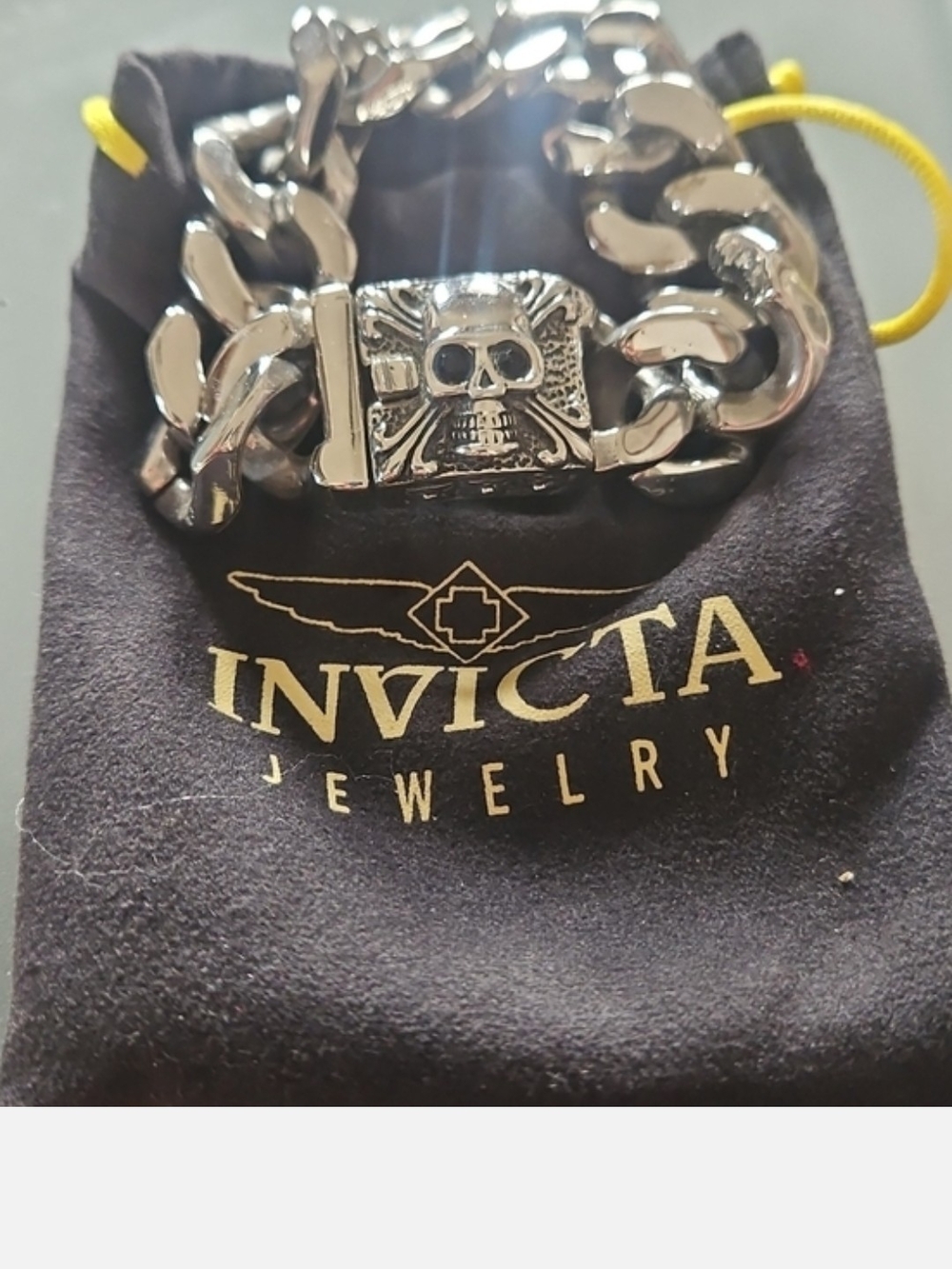 Invicta Silver-Tone Skull Link Chain Bracelet
